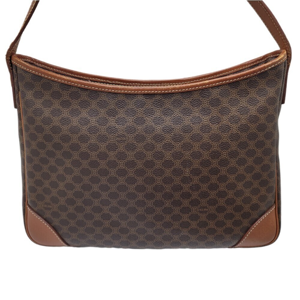 CELINE Macadam Shoulder Bag Brown Canvas Leather One Shoulder Hobo Handbag - Picture 3 of 11